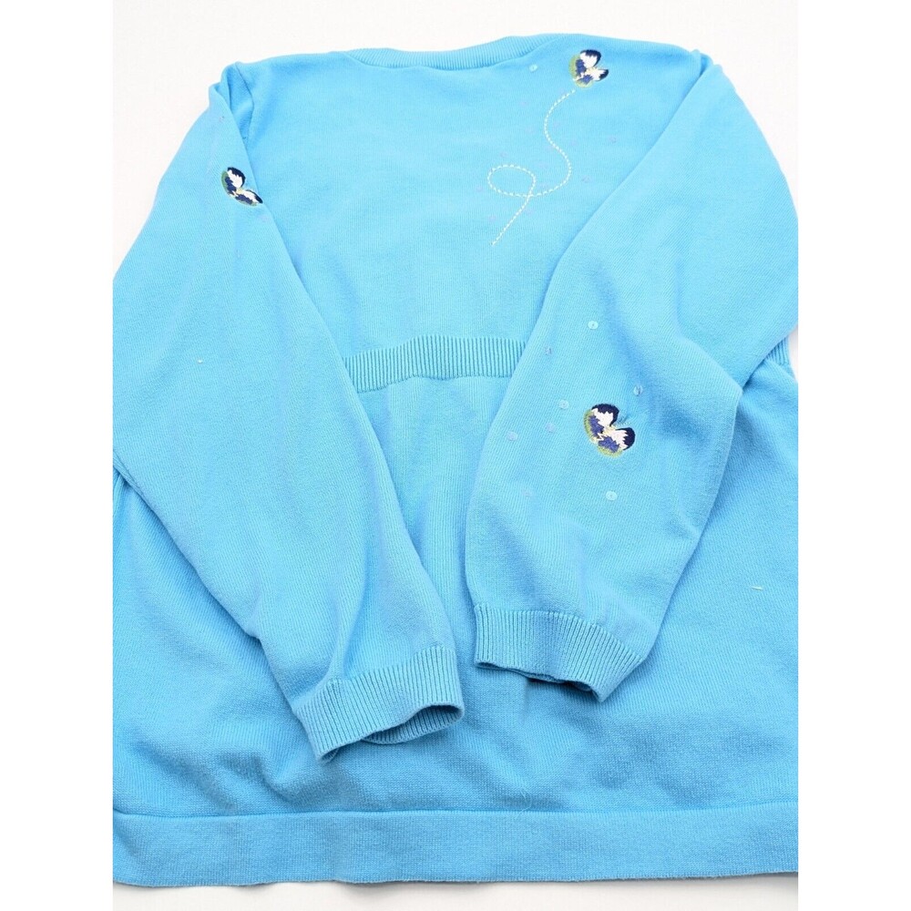 Blue Embroidered Women's Cardigan Sweater - Picture 6 of 9